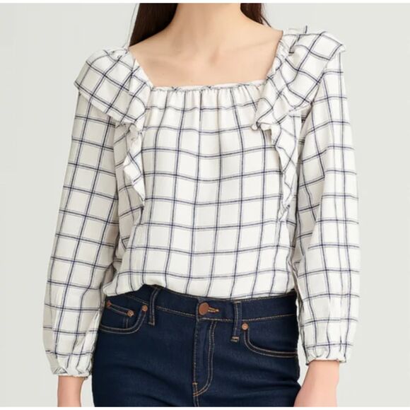 J. Crew Tops - J. Crew Plaid Ruffle Off-Shoulder Blouse - Medium